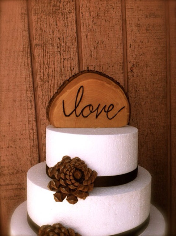 Love Wooden Wedding Cake Topper Rustic Wedding Cake by MomoRadRose