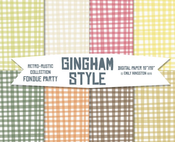 RETRO GINGHAM Digital Paper Pack Printable Retro Pattern