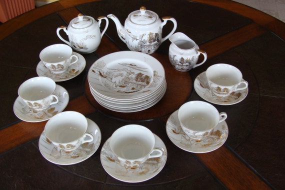 21 Piece Kutani Geisha Tea Set By Leegrover On Etsy