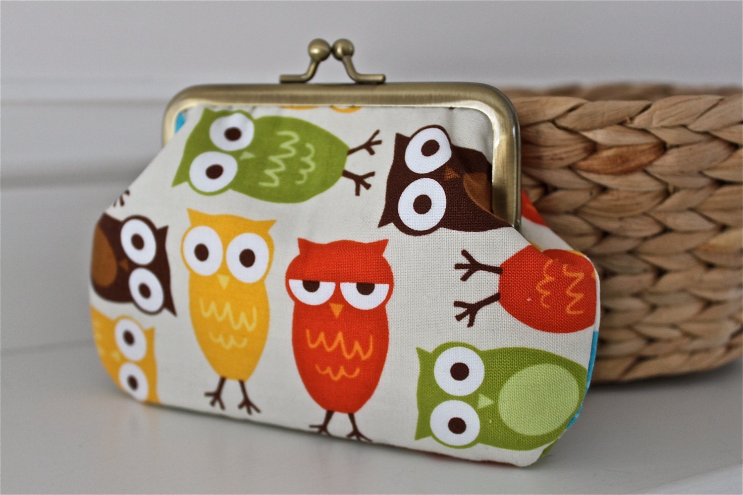 Funny coin purse with owls small snap frame wallet with by Mousten