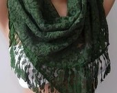 Green  Lace Triangle Scarf It made with good quality Lace -- Mothers Day