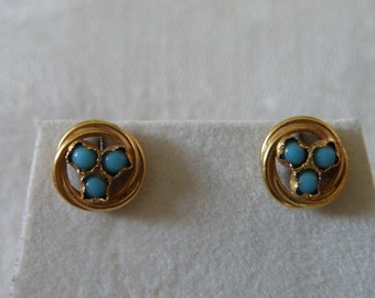 Artisan 14K Gold Turquoise Earrings