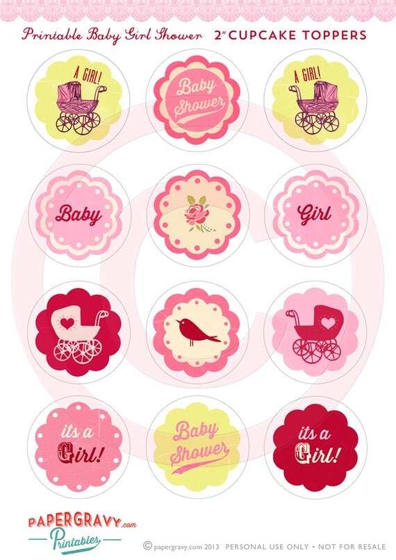 DIY Printable Baby Girl Shower Cupcake Toppers Vintage Tea