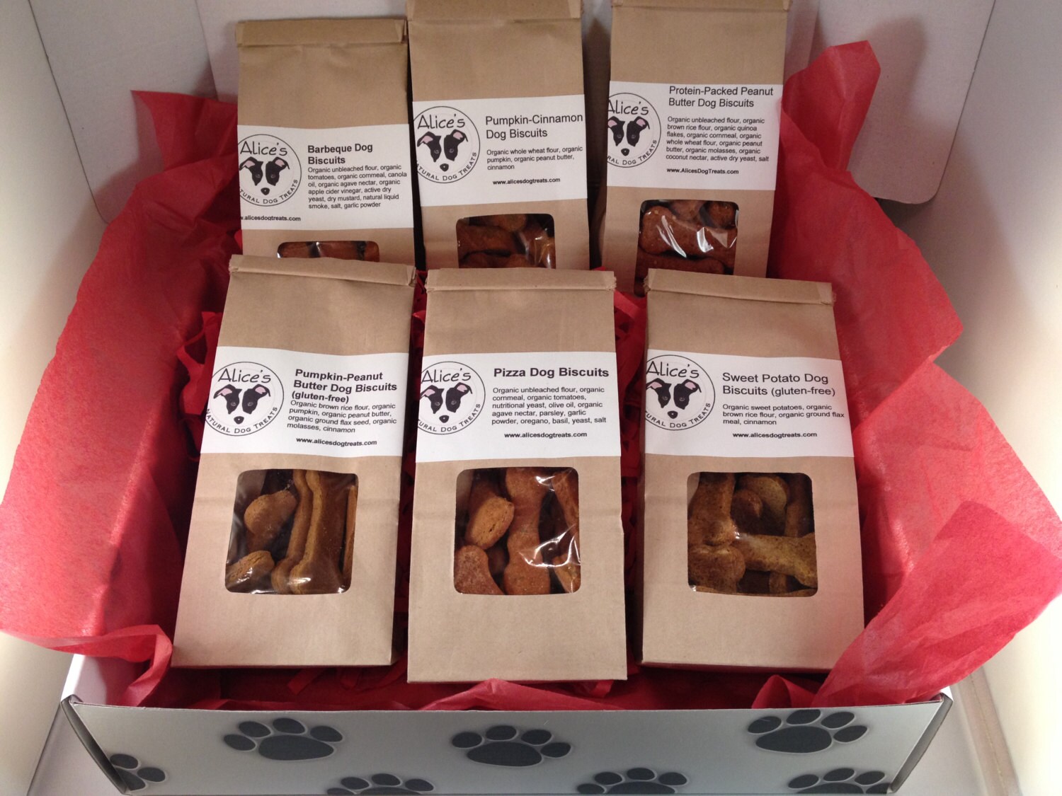 Dog Gift Box 6 Bags of Organic Natural Dog by AlicesDogTreats