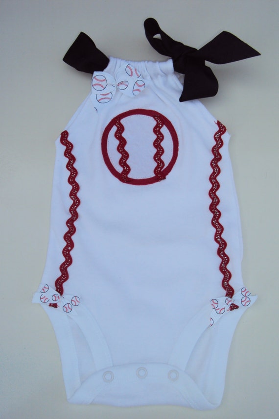 Items similar to Baby Girls Baseball Romper bodysuit. For Your Little