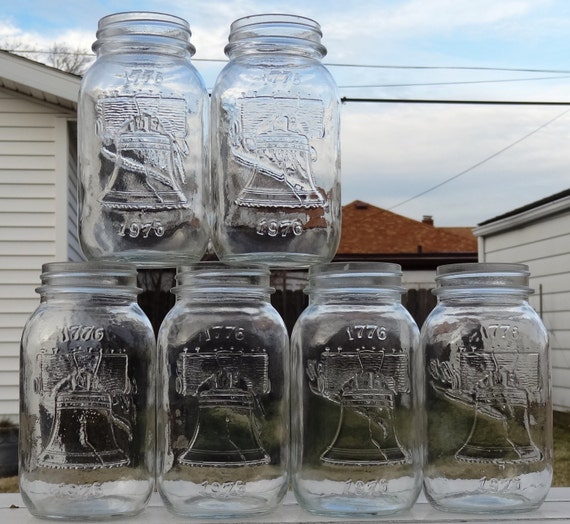 6 Commemorative Anchor Hocking US Bicentennial Mason Jar Set
