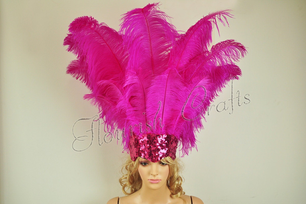 Showgirl Hotpink Open Face Ostrich feather Headdress With
