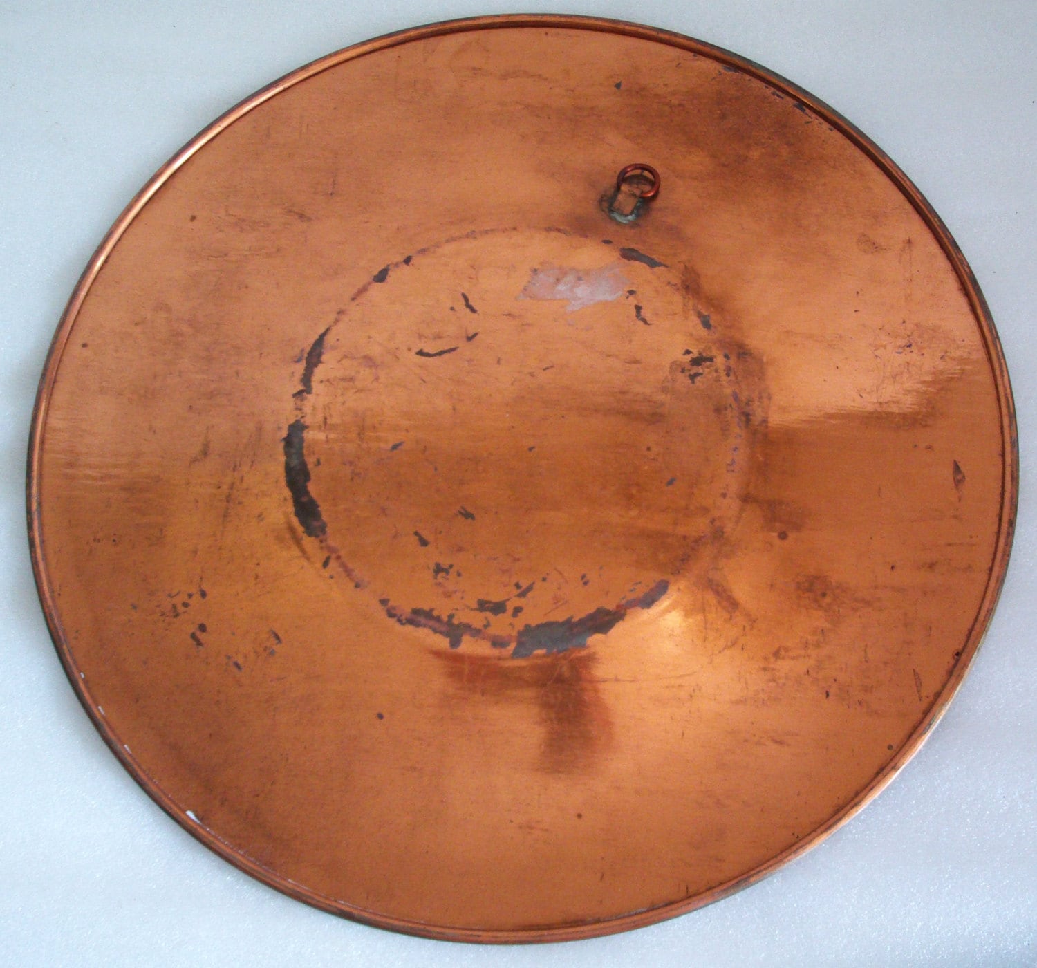 Vintage copper plate wall hanging GEOMETRIC & FLORAL folk