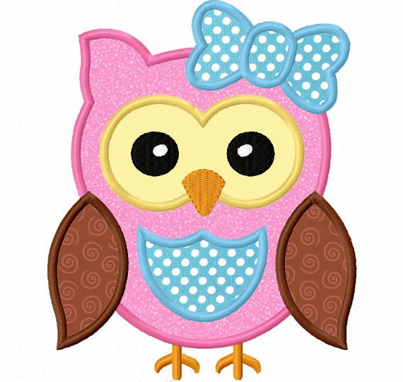 Instant Download Owl Girl Applique Machine Embroidery Design