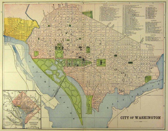 Antique Map of Washington DC 1897 Great for by SkippiDiddlePaper