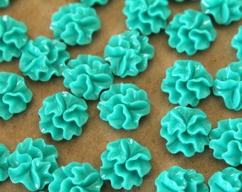 30 pc. Teal Ruffle Flower Cabochons 11mm - RES-064