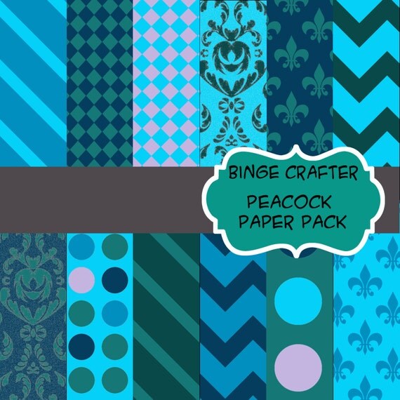 Peacock Inspired Digital Paper Pack- ONLY 3 DOLLARS Il_570xn