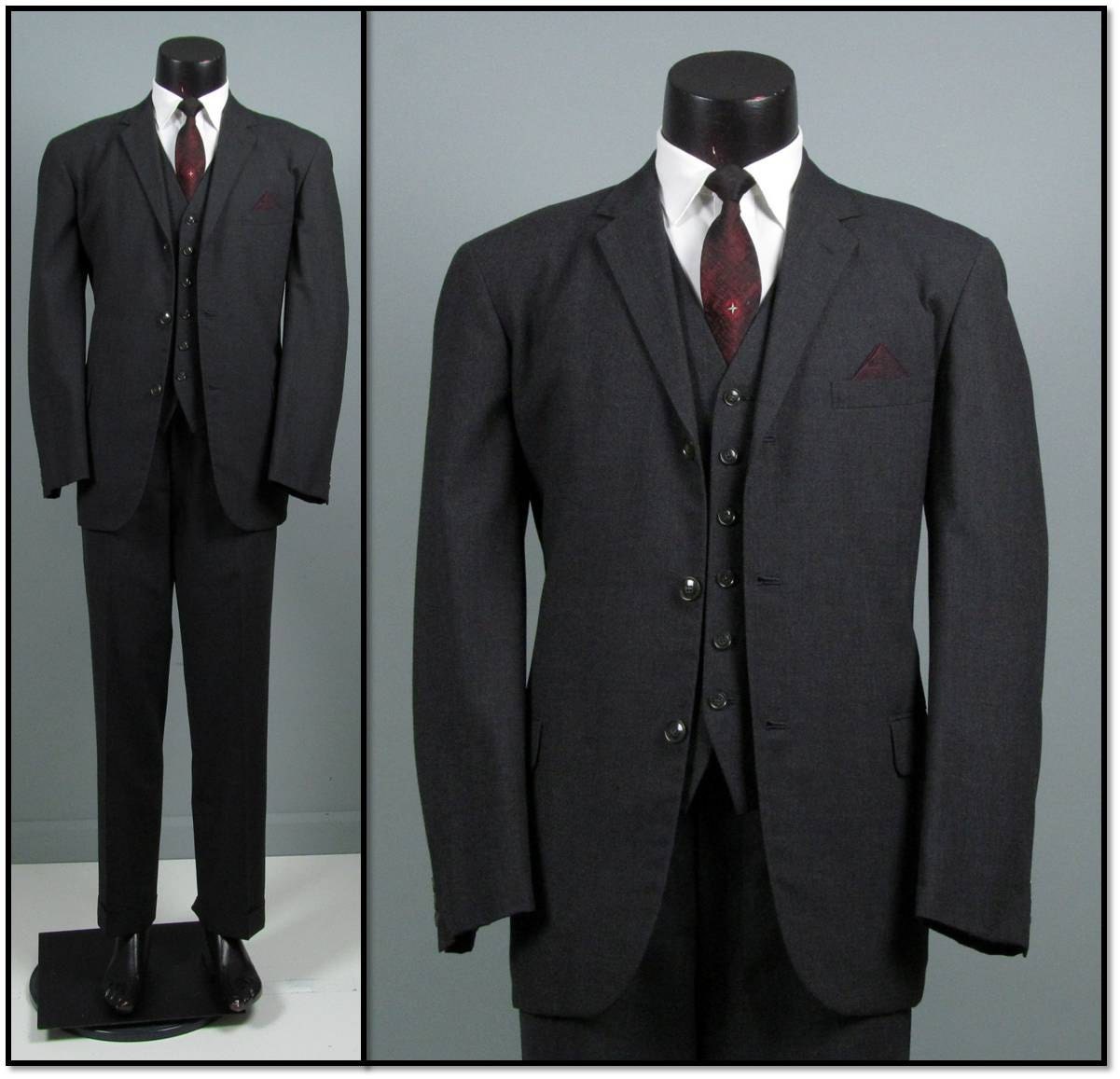Vintage Mens Suit 1960s NEW EDWARDIAN LOOK Charcoal Gray
 1960s Mens Suits
