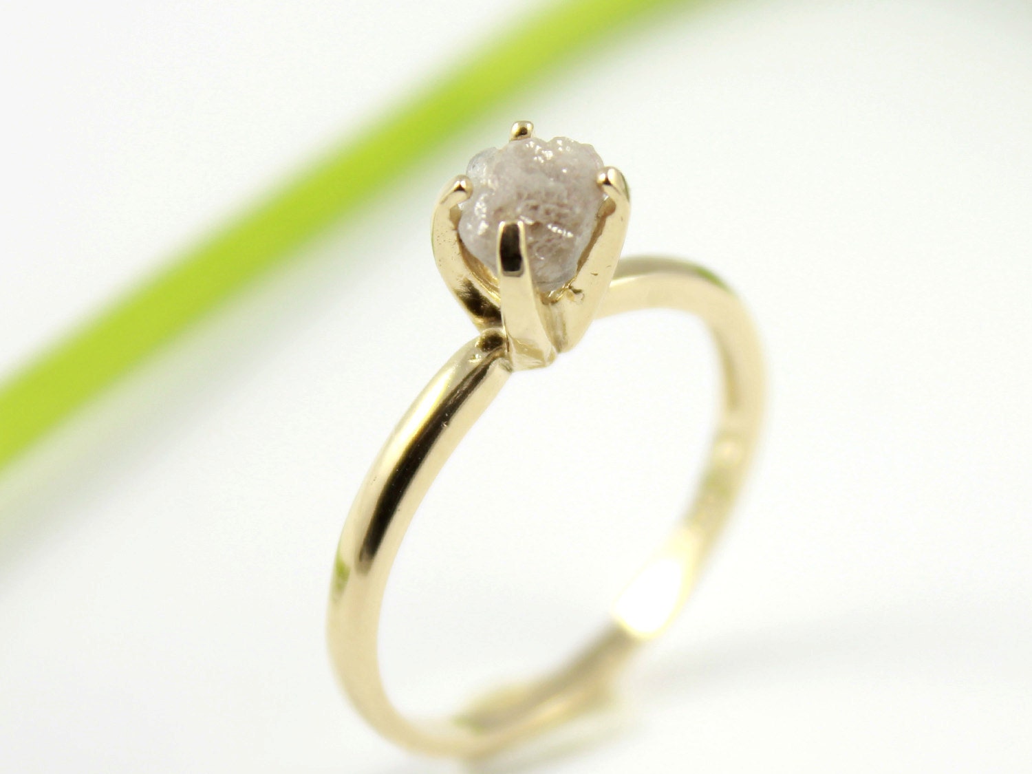 Raw Diamond Engagement Ring in 14K Yellow Gold by LiansElegance