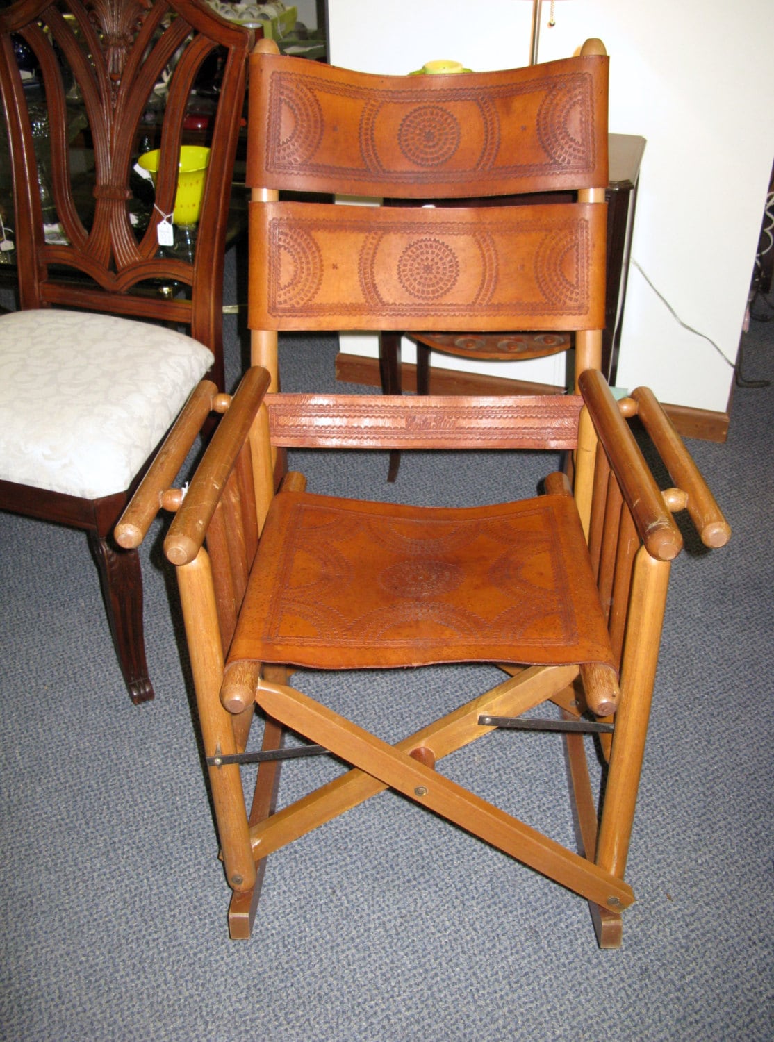 Unique folding leather rocking chair