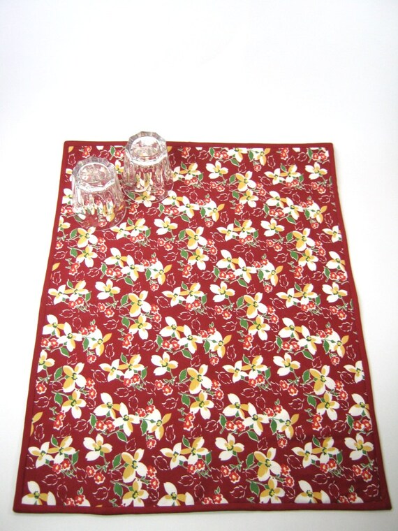 Cotton dish drying mat Burgundy floral kitchen by HereAtSmallGoods