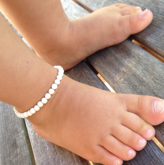 Items similar to Baby anklet, white stone baby ankle bracelet, baby