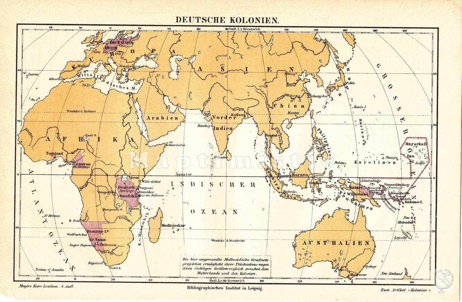 1886 German Colonies Worldwide at the end of the 19th Century
