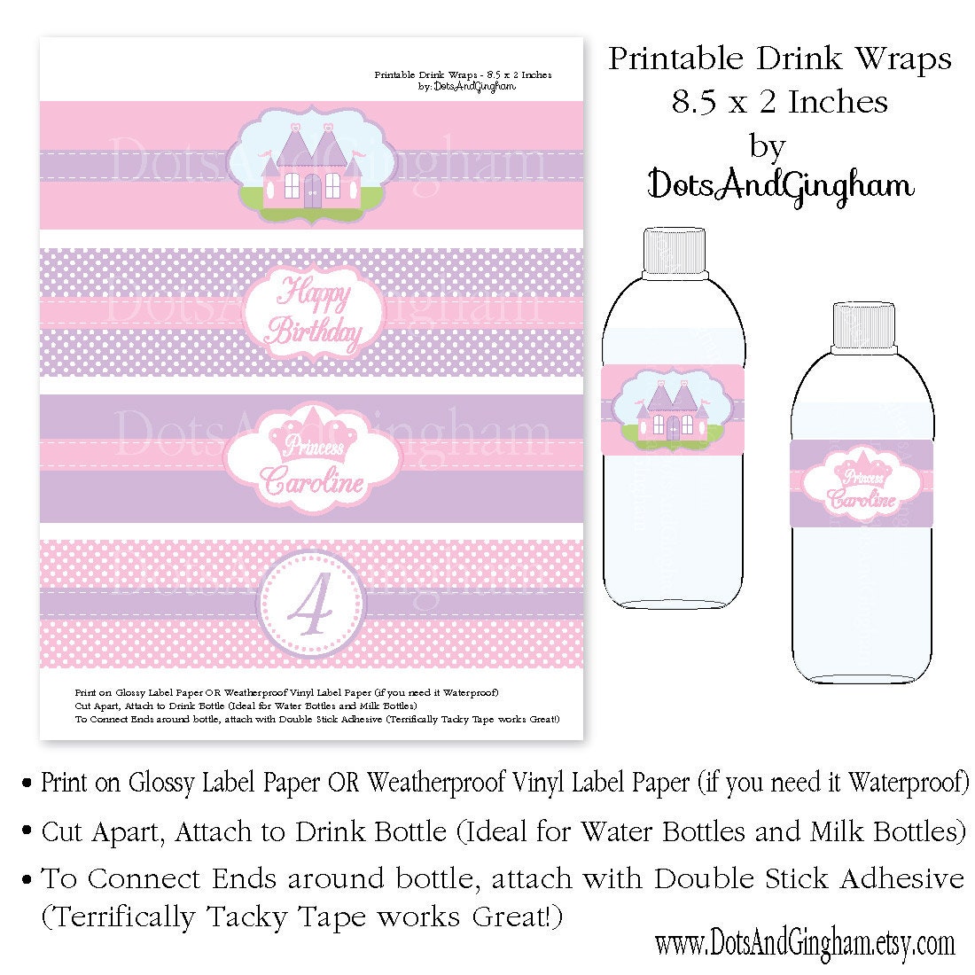 Princess Water Bottle Label Drink Wrap-Printable by DotsAndGingham
