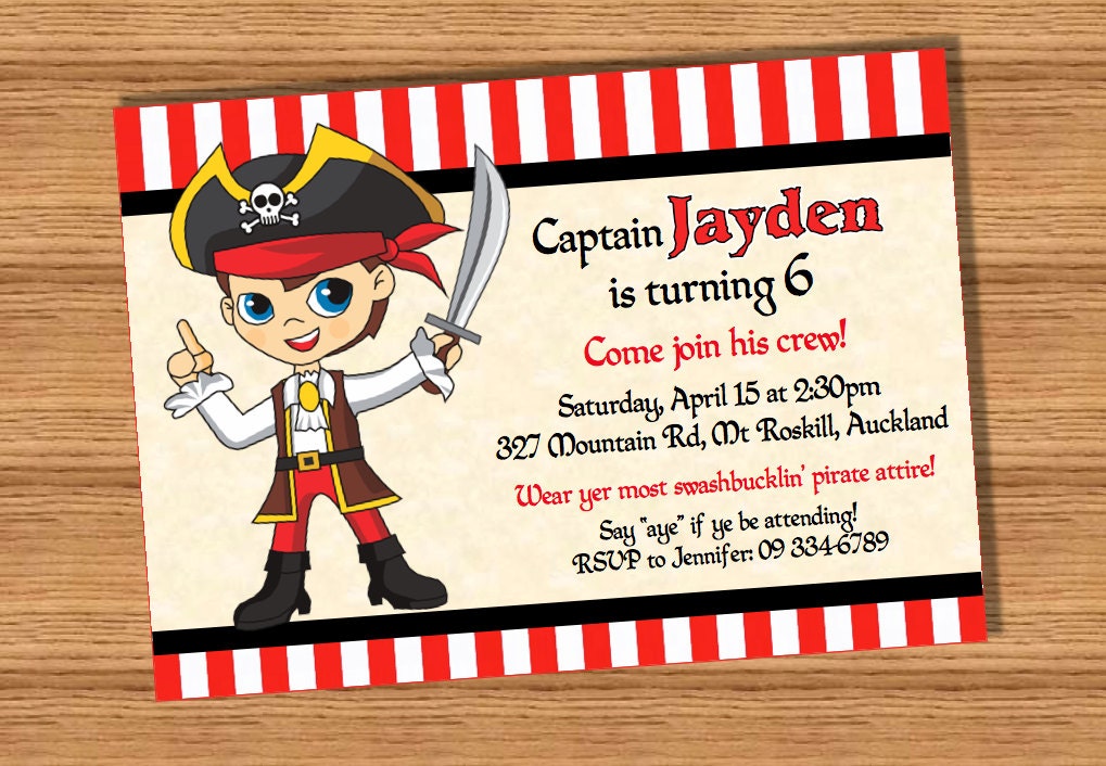 Pirate Boy PERSONALIZED pdf printable pirate party invitation