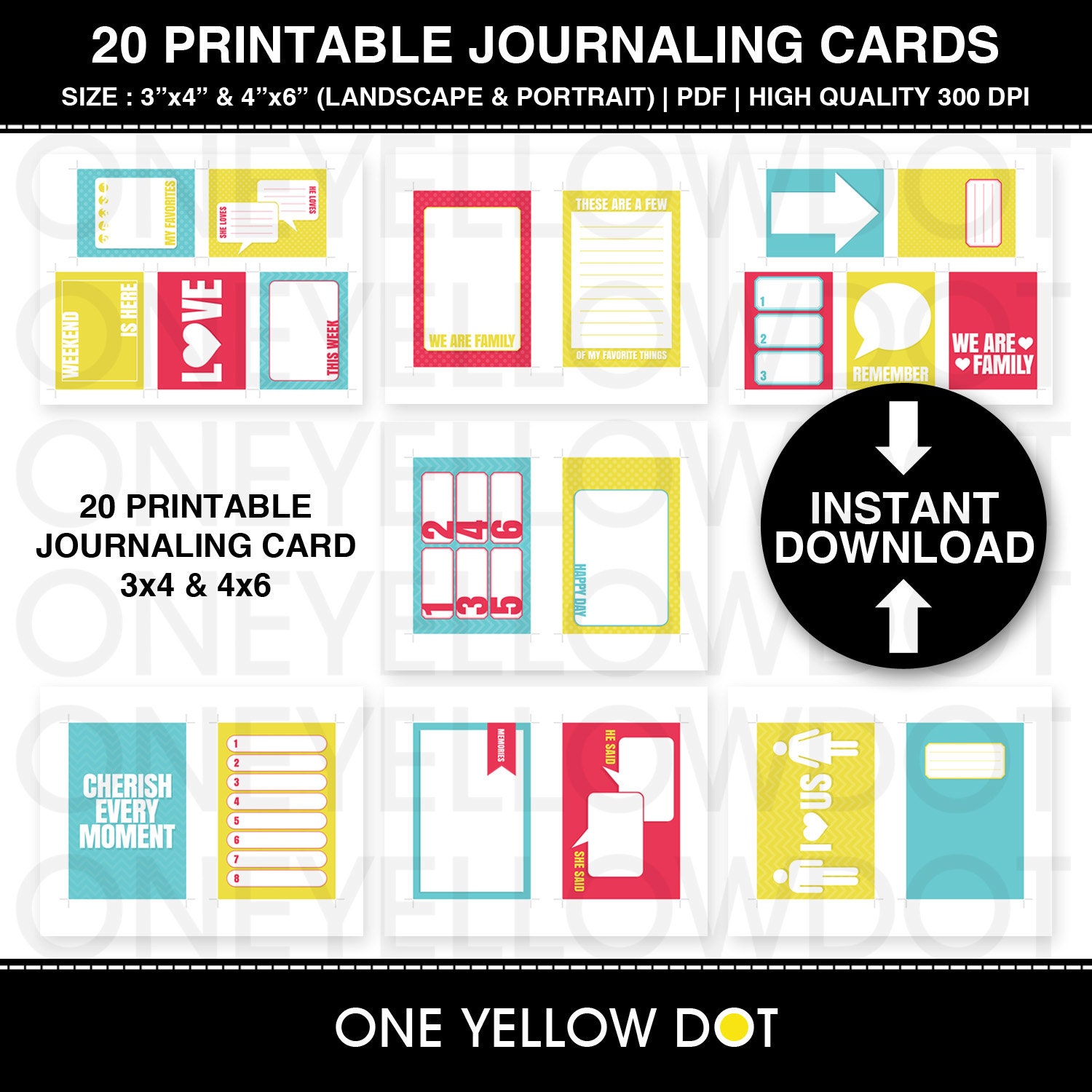 20 PRINTABLE Journaling Cards 3x4 4x6 Instant Donwload