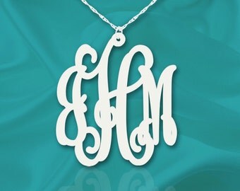 Monogram Necklace 1.5 inch Vine Sterling Silver Handcrafted Personalized Initial Necklace - Made in USA