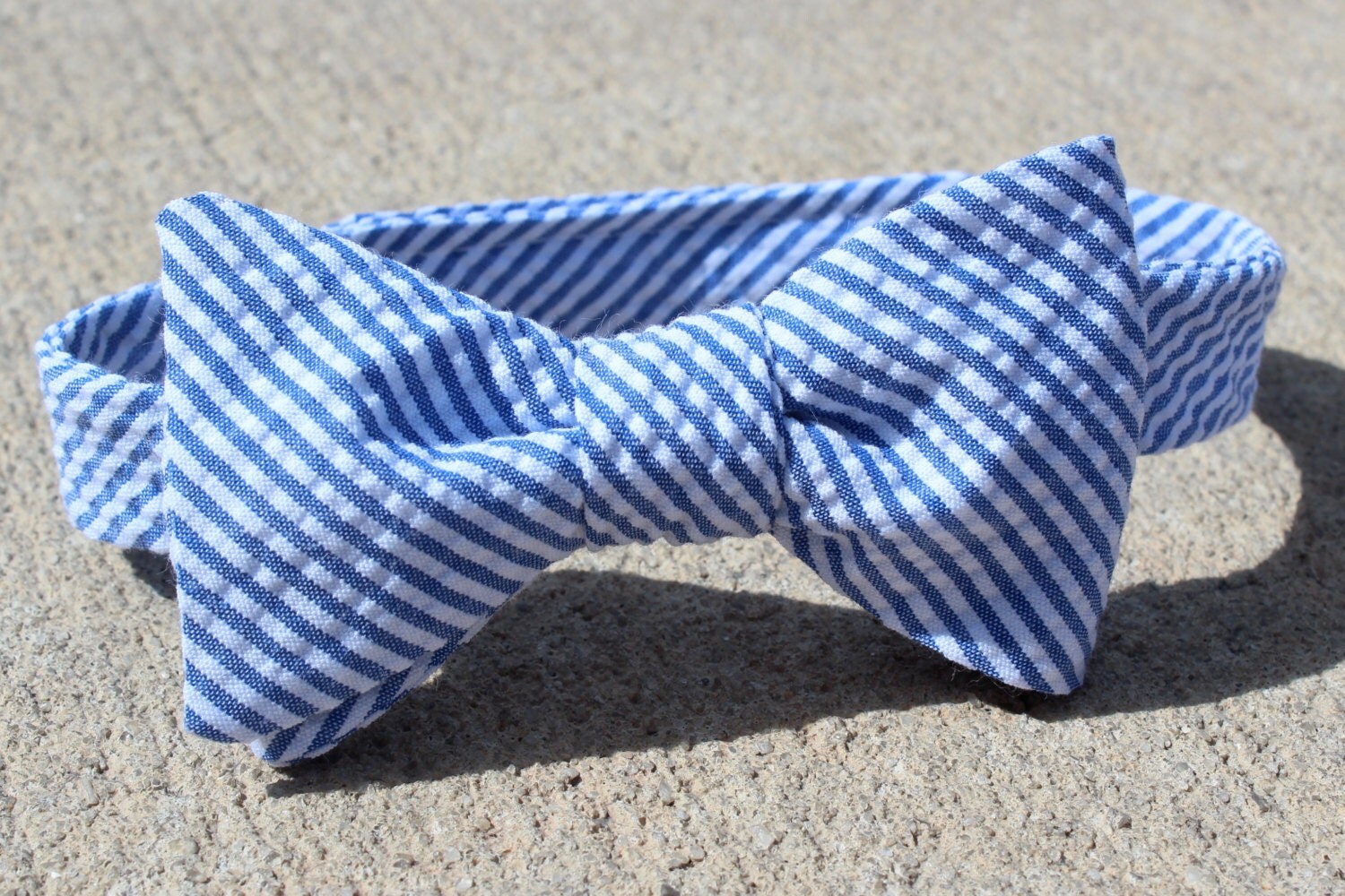 Boy's Bow Tie Seersucker Blue Velcro Closure