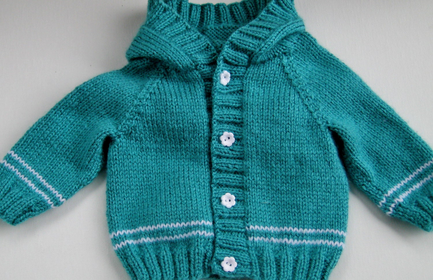 Hand-knitted aqua hoodie sweater pants and booties newborn