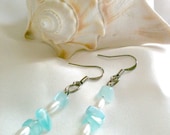 Blue and White Beaded Dangle Earrings Handmade