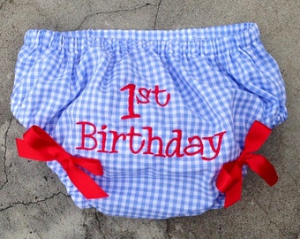First Birthday Diaper Cover, birthday clothes, 1st birthday outfit, red white and blue summer birthday clothing, 1st birthday photo prop