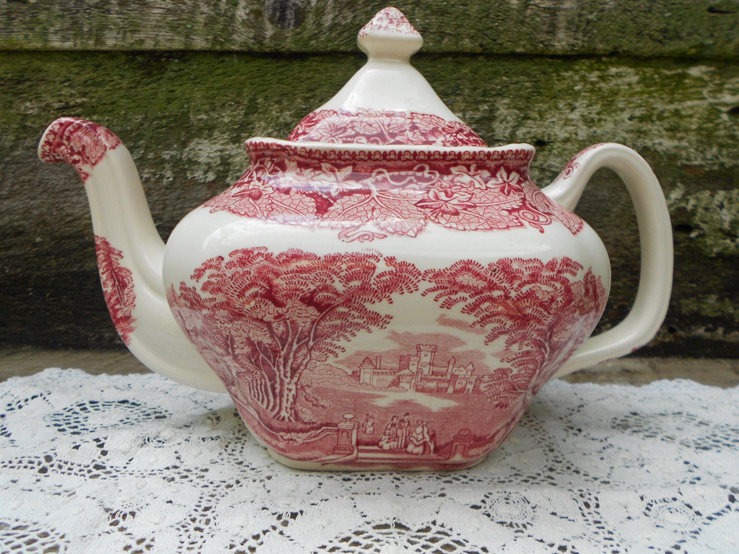 Masons Vista Teapot Red Tea Pot English Transferware