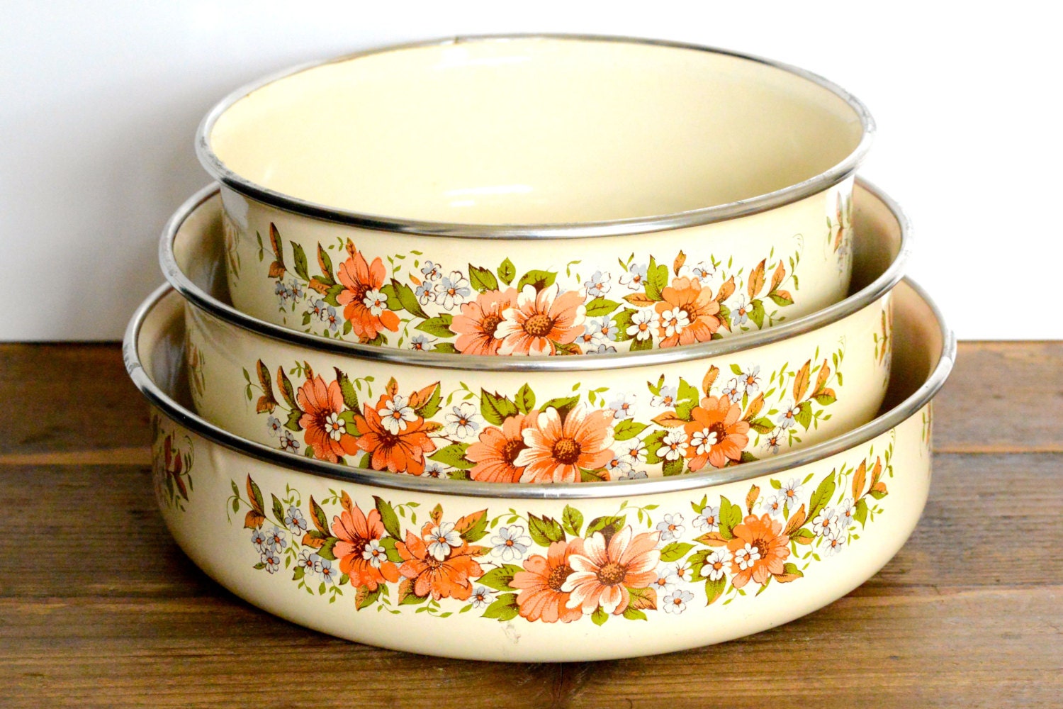 Vintage enamel bowls set of three