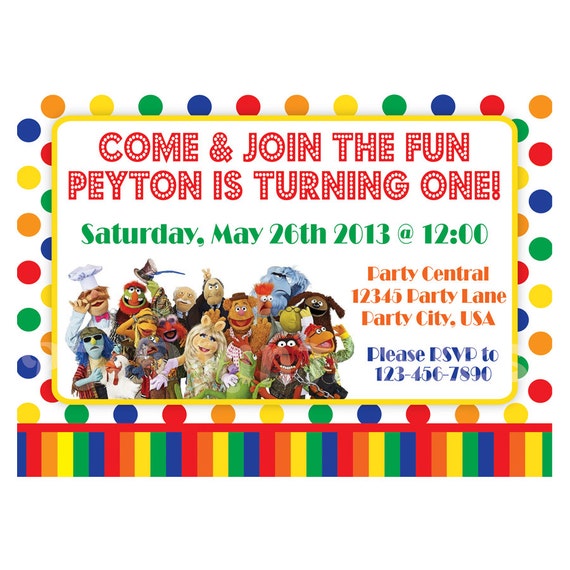 Muppets Birthday Invitation, Primary Colors - Custom Digital File Il_570xn