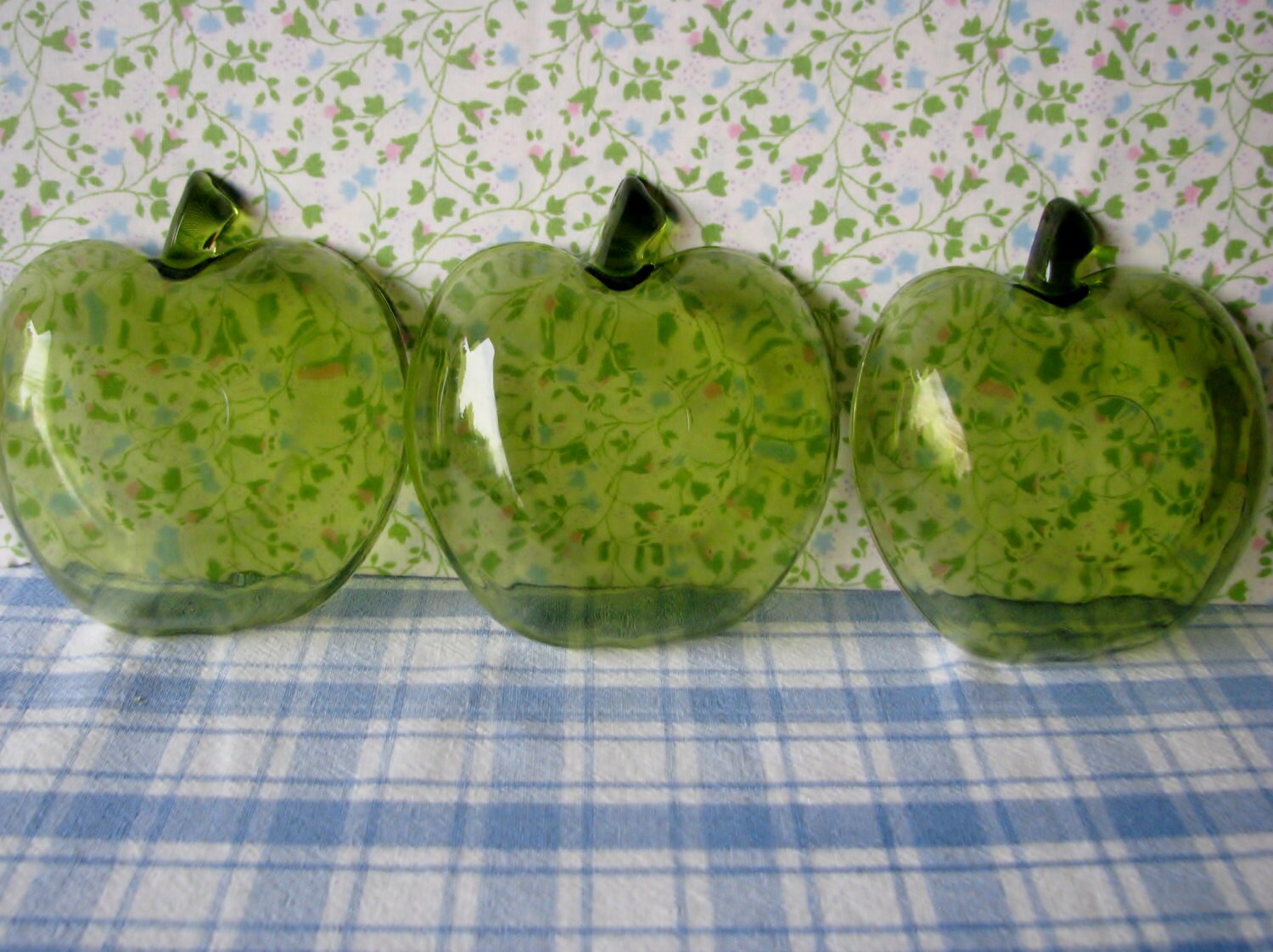 Vintage Apple Bowls Green Hazel Atlas Glass Mod Set of 3