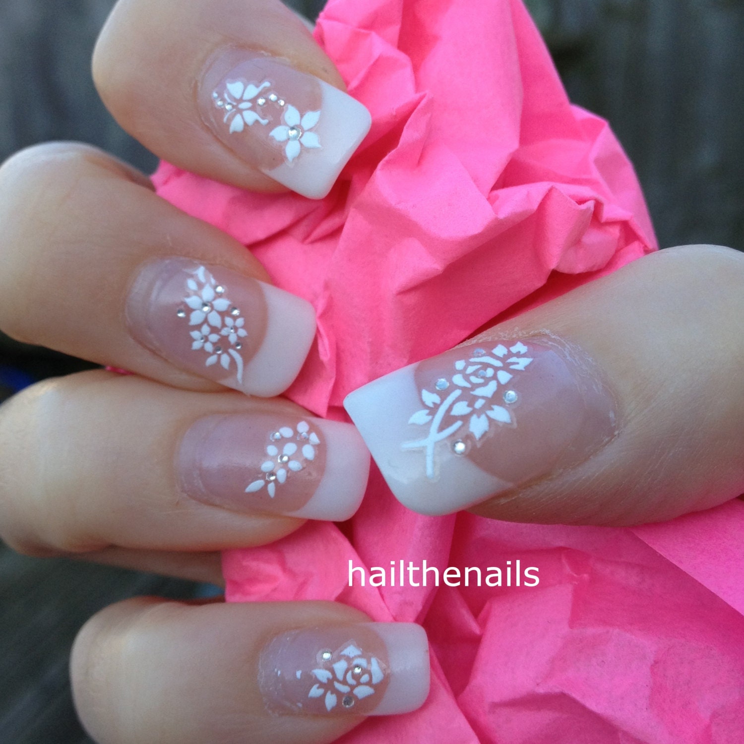 White Nail Art Stickers Nail Decals Wraps Sparkly by Hailthenails