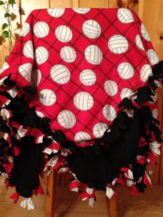 Hand Tied Fleece Red Volleyball Blanket/Throw