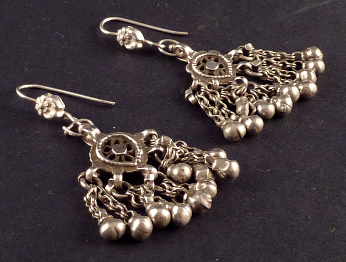 Rajasthan silver earrings old indian jewelry earrings from