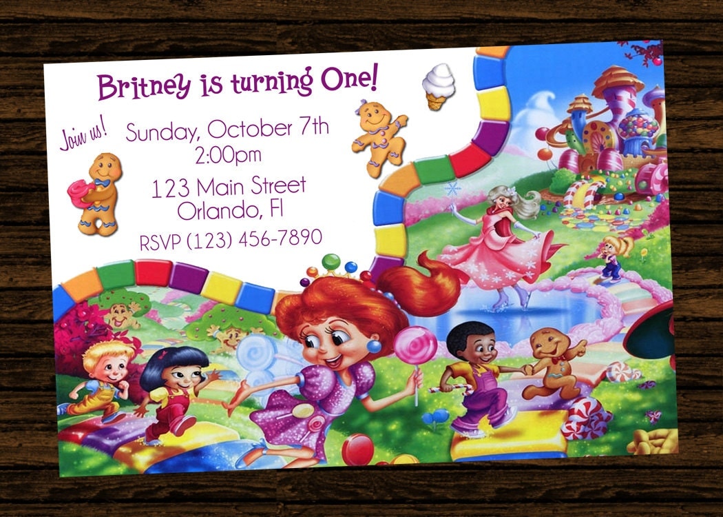 Custom Candyland Birthday Party Invitations DIY Printable