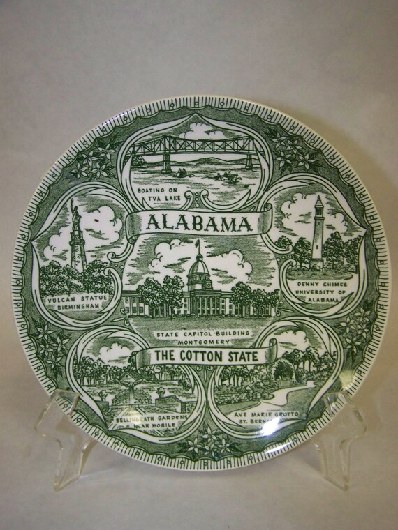 Alabama Souvenir Plate Green Transferware by