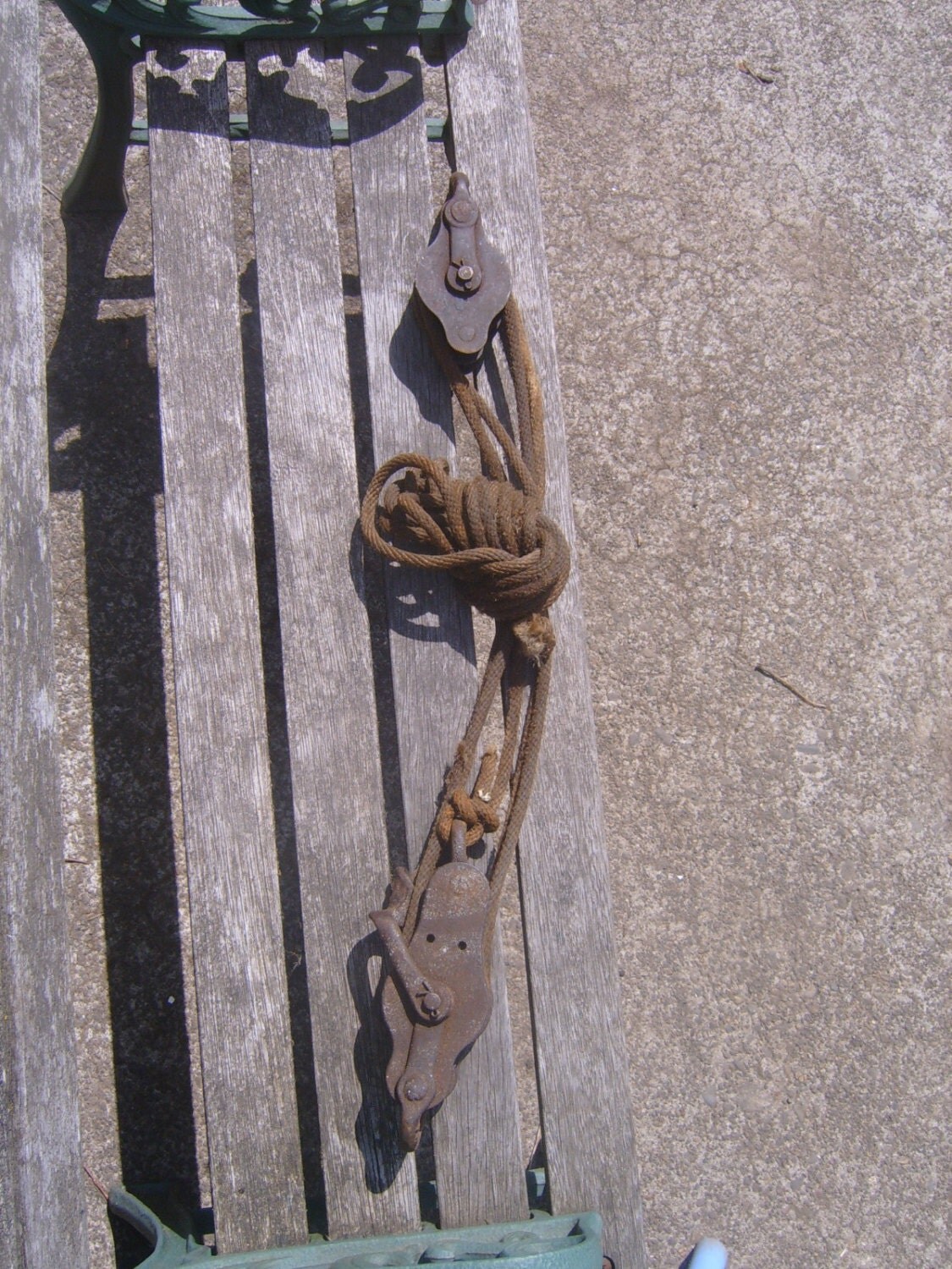Vintage Locking Block and Tackle Double Pulley with Rope