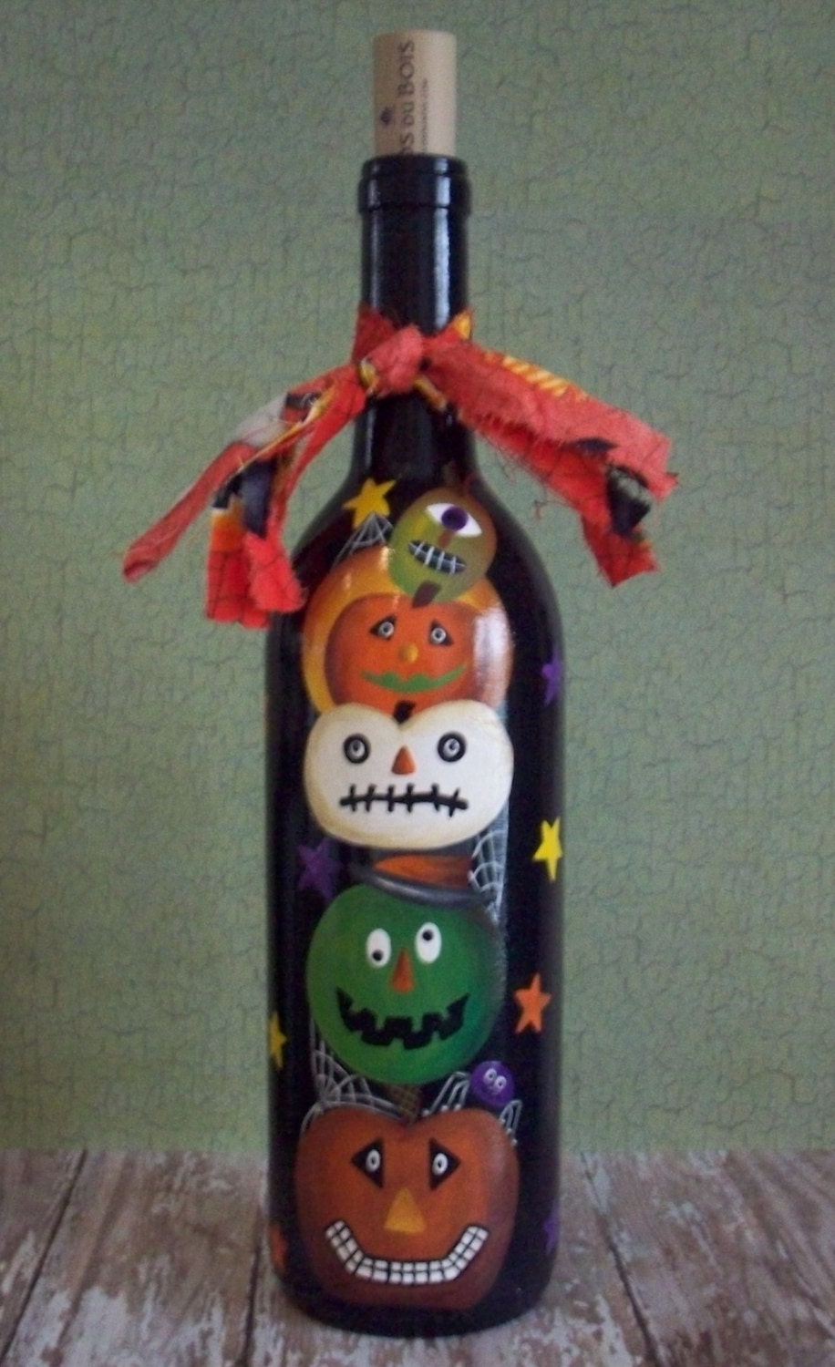 Hand Painted Halloween Wine Bottle&hellip;Halloween Decor&hellip;Fall