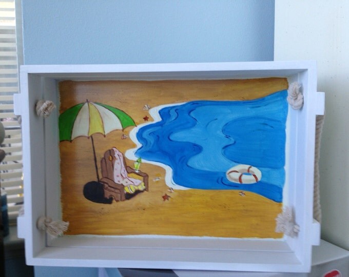Wood Tray - Painted in a Beach Scene