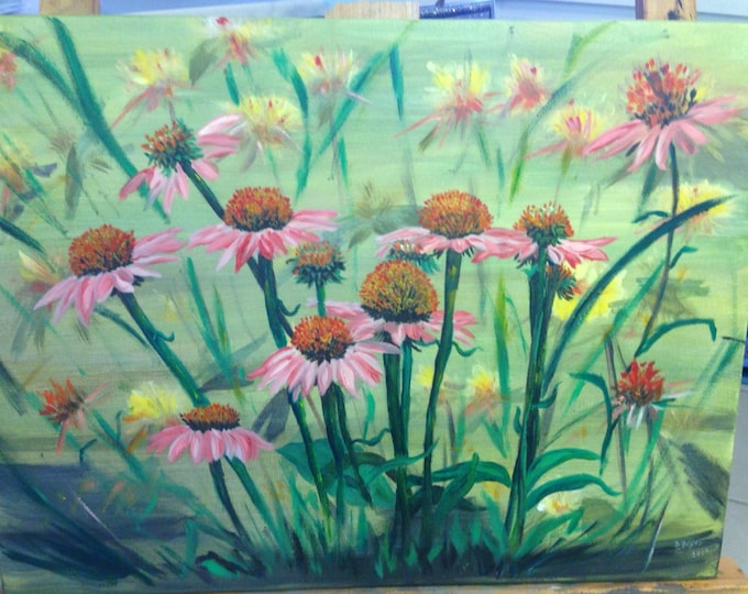 Field of Coneflowers - Background painted in Acrylics, Foreground in Oils