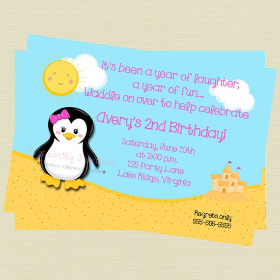 Printable Summer Penguin Birthday Invitation Il_570xn