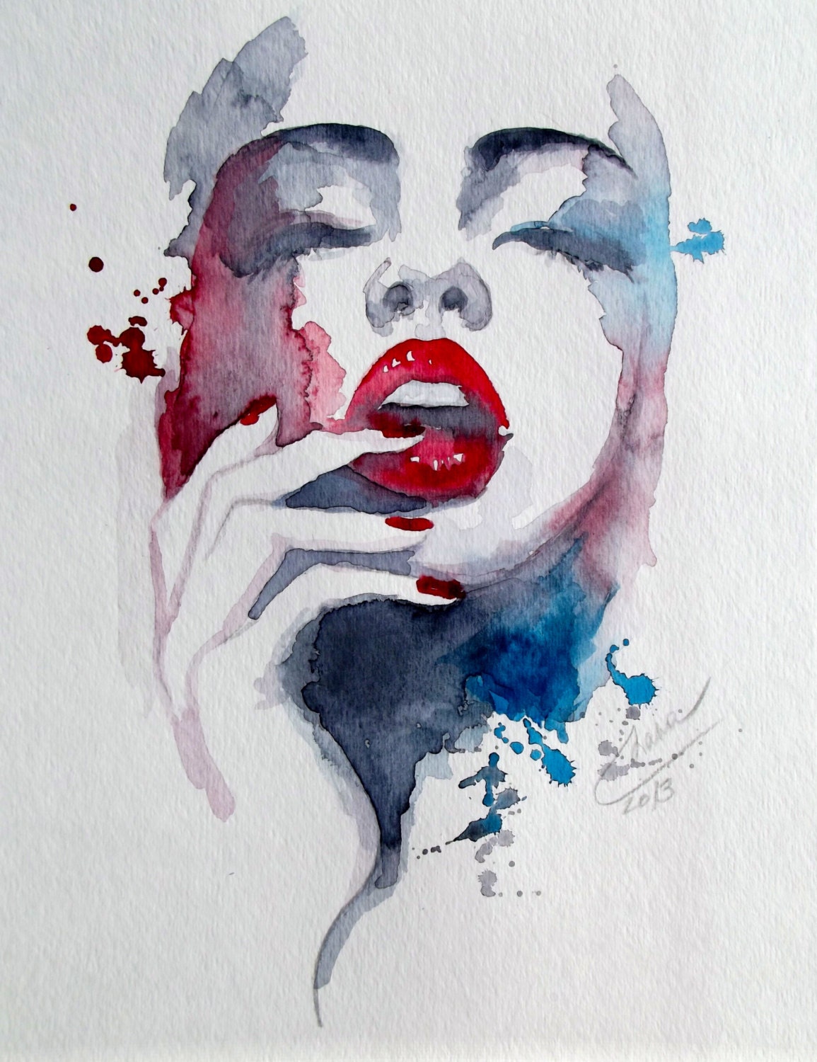 Modern Watercolor Portrait Original Watercolor by LanasArt