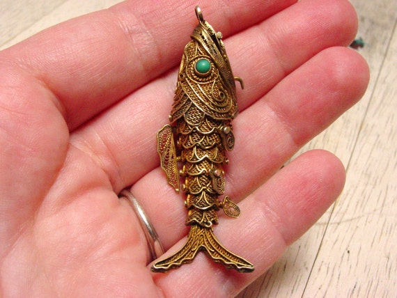 Articulated Sterling Silver Fish Pendant vintage retro