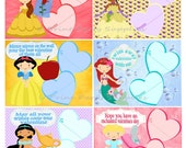 Princess Valentines Cards - Instant Download -4x3 Princess Theme valentines Cards - 12 Pack in set -DIY Printalbe File Il_170x135