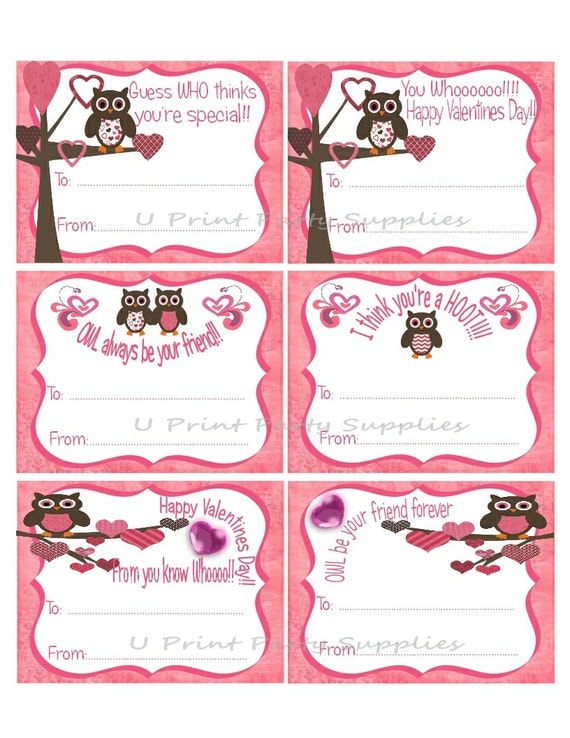 Items similar to Owl Valentines Cards - Instant Download - DIY ...