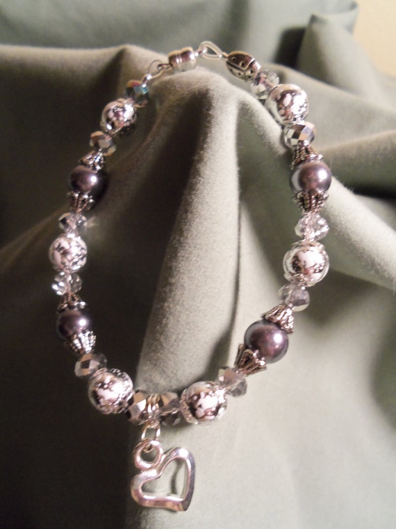 Silver and White beads with Gray pearls