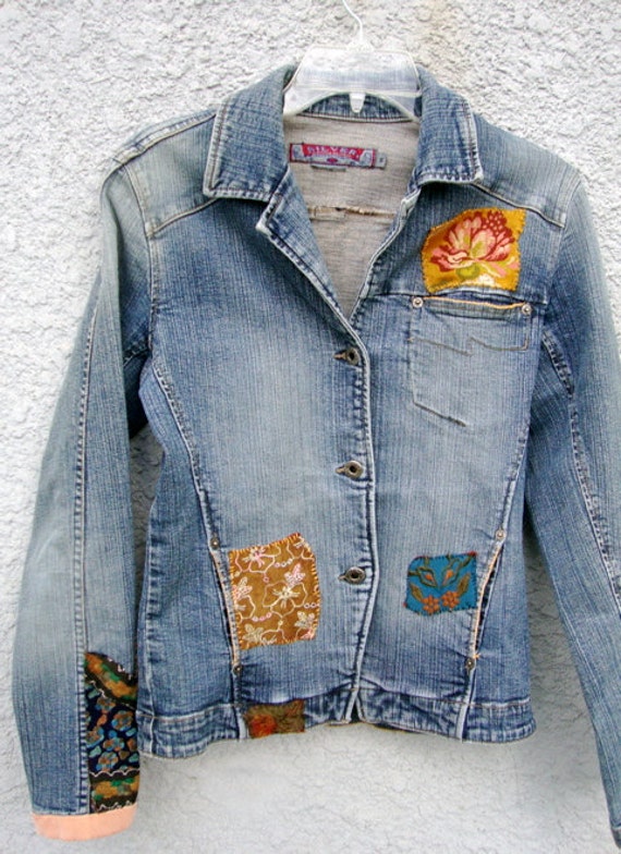 Items similar to TAPESTRY, upcycled, recycled denim jacket, altered ...
